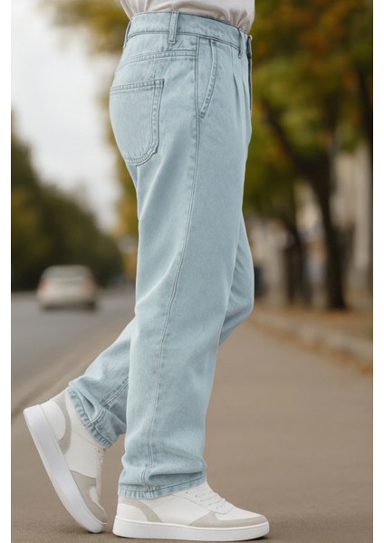 Erkek Pileli Yüksek Bel Bol Kesim Baggy Loose Fit Jean PANTOLON-C354 fiyatları