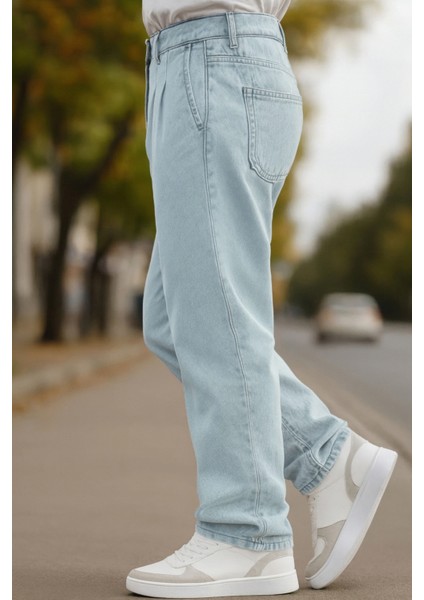 Erkek Pileli Yüksek Bel Bol Kesim Baggy Loose Fit Jean PANTOLON-C354 modelleri