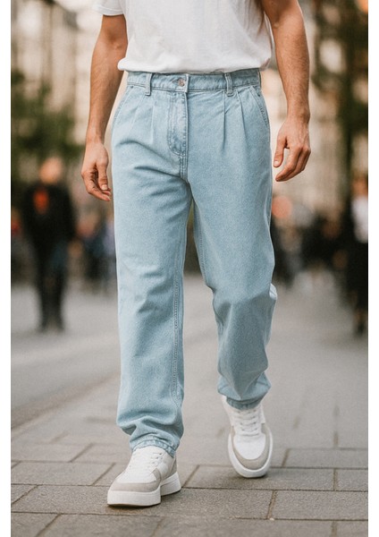 Erkek Pileli Yüksek Bel Bol Kesim Baggy Loose Fit Jean PANTOLON-C354 indirimleri