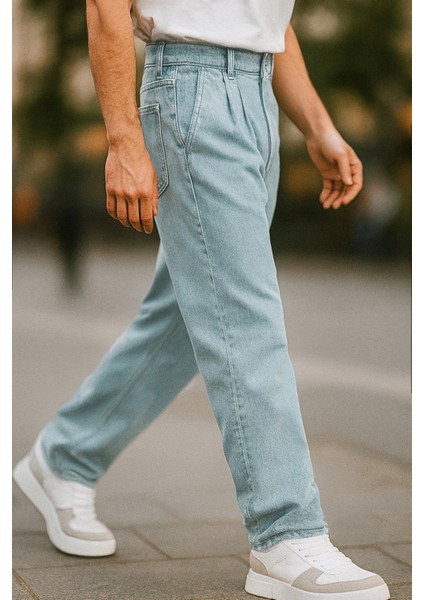 Erkek Pileli Yüksek Bel Bol Kesim Baggy Loose Fit Jean PANTOLON-C354