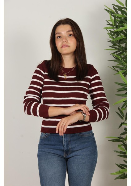 2059 Çizgili Bisiklet Yaka Kazak