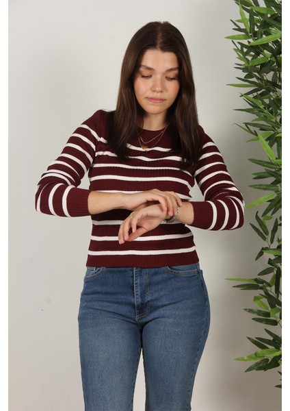 2059 Çizgili Bisiklet Yaka Kazak