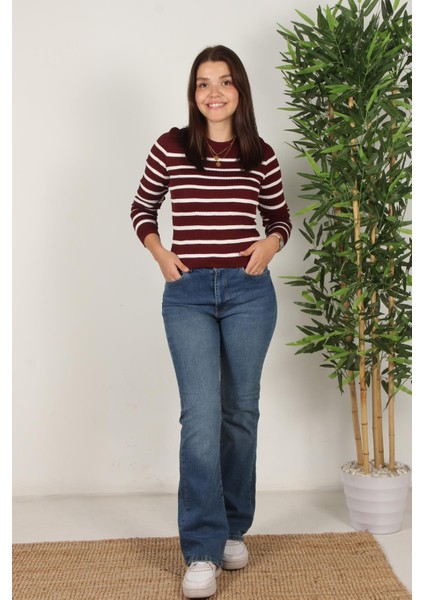 2059 Çizgili Bisiklet Yaka Kazak