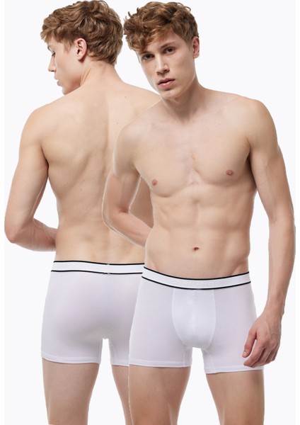 Erkek Beyaz 2 Li Paket Pamuk Elastan Boxer 075