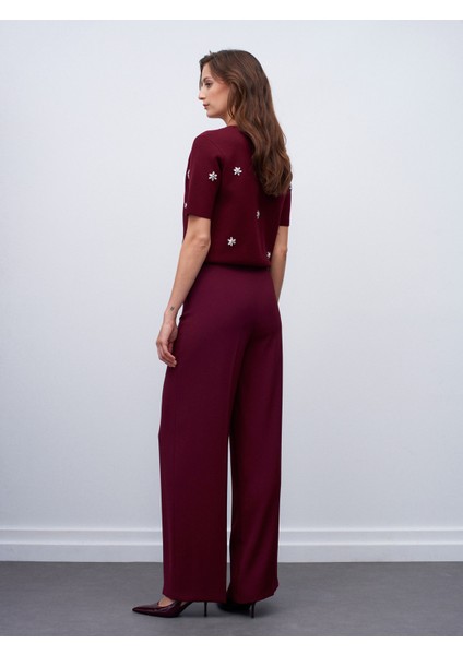 7535 Yanı Fermuarlı Bol Paça Pantolon-Bordo fiyatları