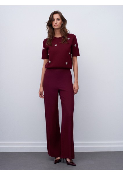 7535 Yanı Fermuarlı Bol Paça Pantolon-Bordo modelleri