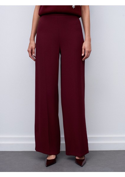 7535 Yanı Fermuarlı Bol Paça Pantolon-Bordo indirimleri