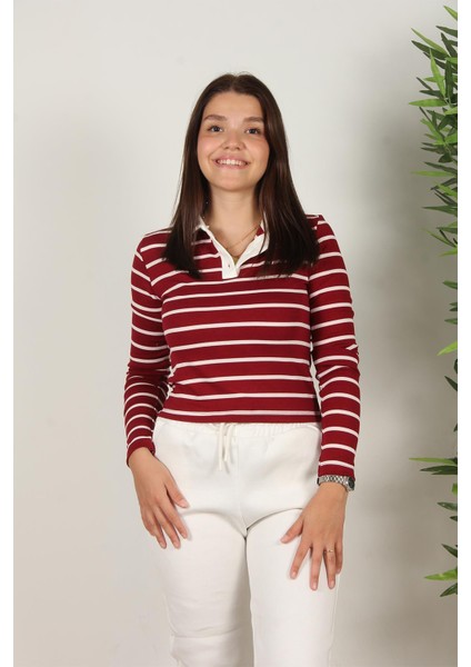 2659 Çizgili Yakalı Crop modelleri