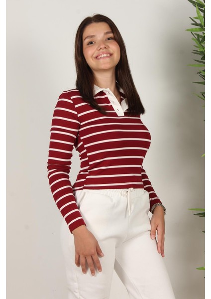 2659 Çizgili Yakalı Crop fırsatları