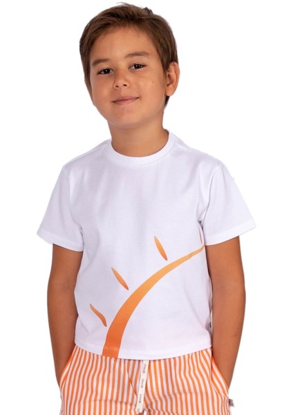 Organik Güneş Baskılı Beyaz Çocuk T-Shirt