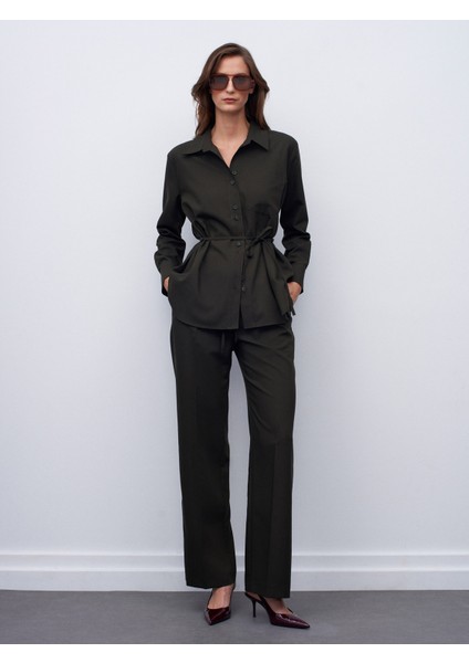 72164 Beli Lastikli Süet Pantolon-Haki