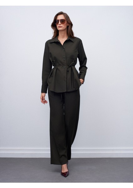 72164 Beli Lastikli Süet Pantolon-Haki modelleri