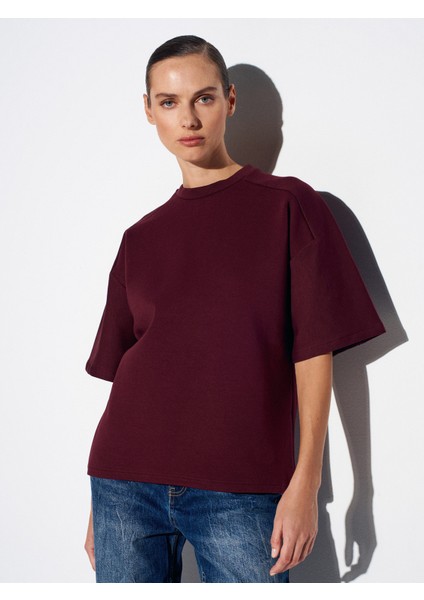 31975 Kısa Kollu Oversize T-Shirt-Bordo
