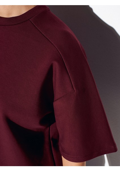 31975 Kısa Kollu Oversize T-Shirt-Bordo fırsatları