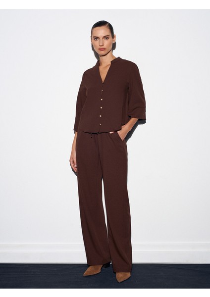 72195 Beli Lastikli Salaş Pantolon-Kahve