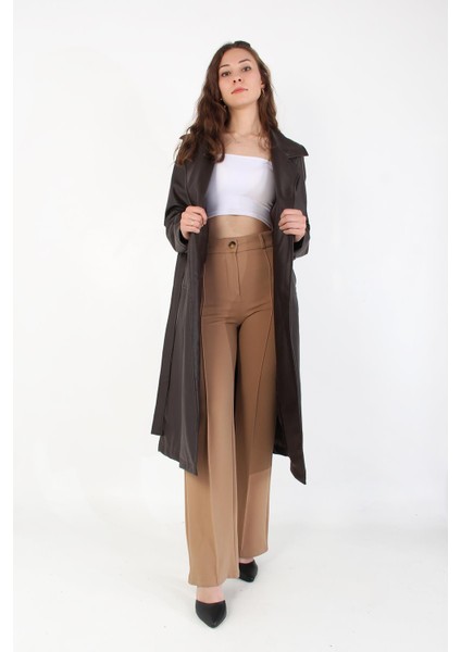 2238 Kuşaklı Deri Pardesü