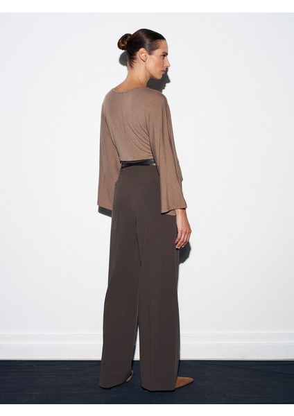 72197 Kemerli Yüksek Bel Pantolon-Koyu Vizon fiyatları