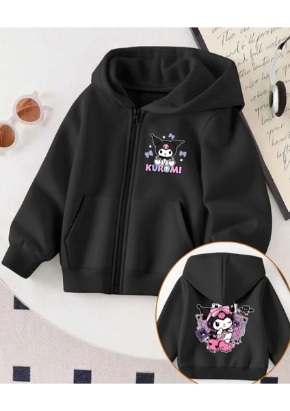 Punıx Kıds Kız Çocuk Kuromi Ön ve Sırt Baskılı Fermuarlı Kapüşonlu Kışlık Sweatshırt fiyatları