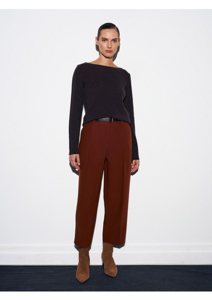 72167 Kemerli Pensli Pantolon-Kiremit