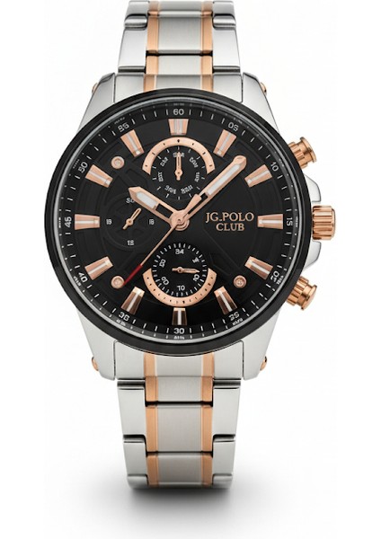Jg. Polo Club Erkek Kol Saati Çift Renk, Siyah Kadran - Şık Metal Kordon, 2 Yıl Garantili