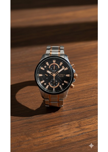 Jg. Polo Club Erkek Kol Saati Çift Renk, Siyah Kadran - Şık Metal Kordon, 2 Yıl Garantili fiyatları