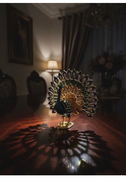 Masa Üzeri Kanatları Açık Tavus Kuşu Dekoratif Obje