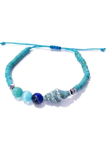 Lapis Lazuli Hematit ve Kedigözü Doğaltaşlı Seramik Deniz Kabuklu Bileklik fiyatları