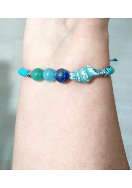 Lapis Lazuli Hematit ve Kedigözü Doğaltaşlı Seramik Deniz Kabuklu Bileklik fırsatları