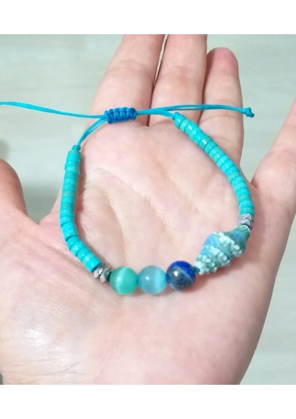 Lapis Lazuli Hematit ve Kedigözü Doğaltaşlı Seramik Deniz Kabuklu Bileklik indirimleri