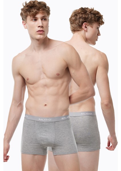 Erkek Gri 2 Li Paket Pamuk Elastan Boxer 075
