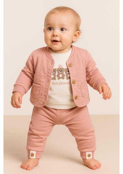 Kız Bebek Best Friends Baskılı Ceketli 3'lü Takım