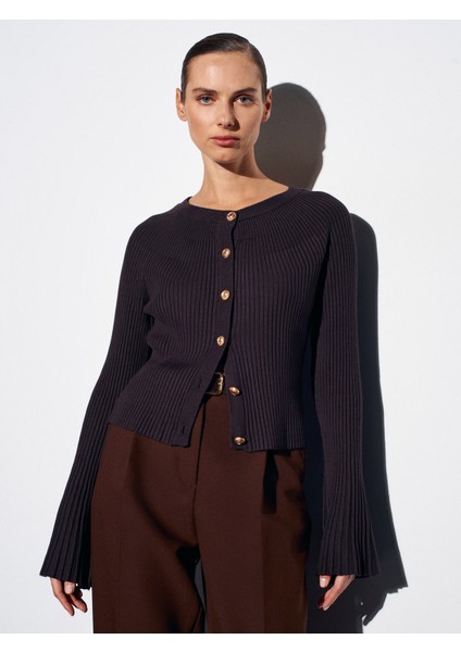 60246 Ispanyol Kol Triko Hırka-Koyu Kahve modelleri