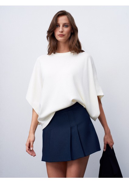 10835 Bisiklet Yaka Yarasa Kol Kazak-Ekru