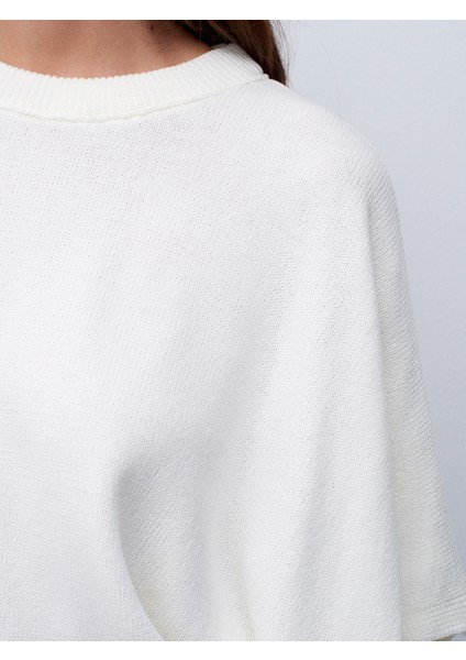 10835 Bisiklet Yaka Yarasa Kol Kazak-Ekru fırsatları