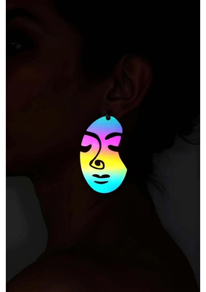 Rainbow Reflektörlü Soyut Kadın Yüzü Küpe, Şık Lazer Kesim Küpe - APBJ005 fiyatları