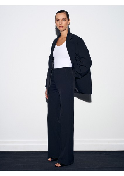 72203 Yüksek Bel Kumaş Pantolon-Siyah