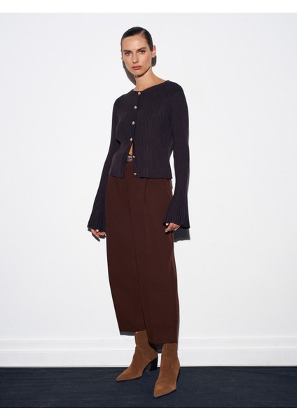 72167 Kemerli Pensli Pantolon-Kahve