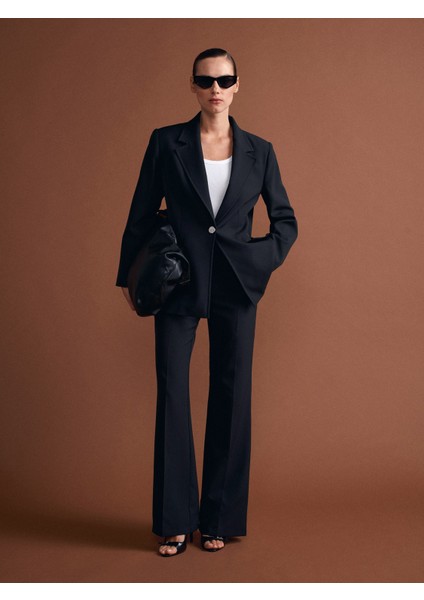 60776 Metal Düğmeli Blazer-Siyah