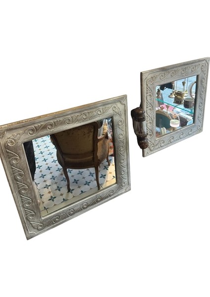 Çam Ağacından El Oyması Kare Ikili Ayna