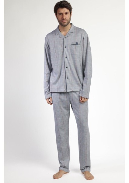 63796 Erkek Gri Ekose Pijama Takımı