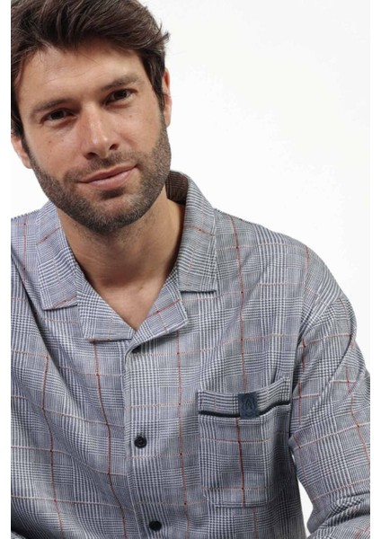 63796 Erkek Gri Ekose Pijama Takımı modelleri