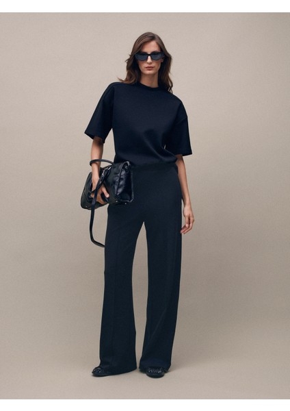 71925 Beli Lastikli Bol Pantolon-Siyah