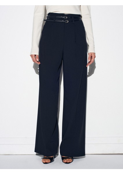 72197 Kemerli Yüksek Bel Pantolon-Siyah indirimleri