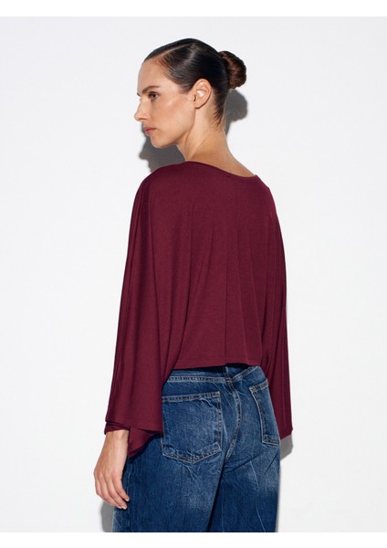 32270 Kayık Yaka Yarasa Kollu Top-Bordo fiyatları