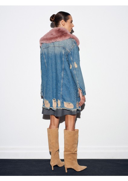 65378 %100 Pamuk Çıkarılabilir Kürklü Kot Ceket-Tint fiyatları