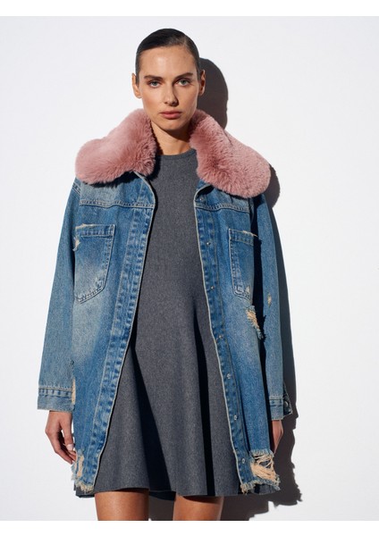 65378 %100 Pamuk Çıkarılabilir Kürklü Kot Ceket-Tint fırsatları