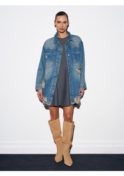 65378 %100 Pamuk Çıkarılabilir Kürklü Kot Ceket-Tint indirimleri