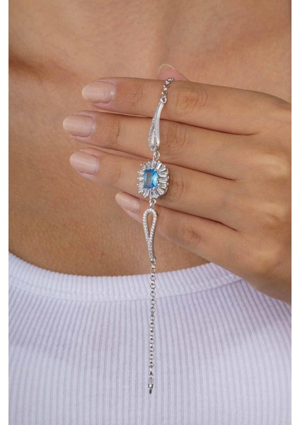 Elmas Montür Aqua Renk Dikdörtgen Taşlı Gümüş Bileklik modelleri