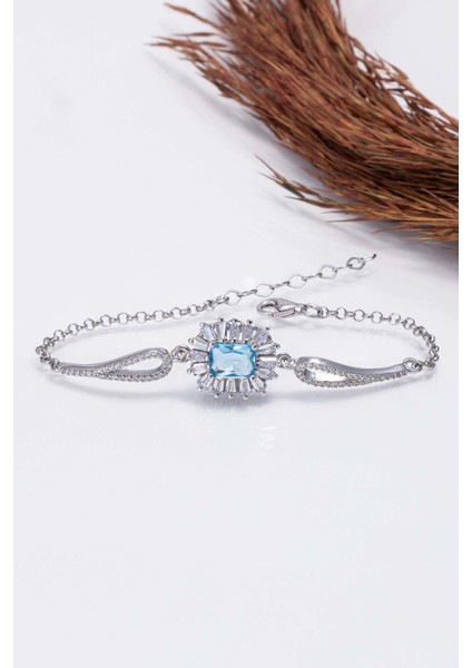Elmas Montür Aqua Renk Dikdörtgen Taşlı Gümüş Bileklik fırsatları