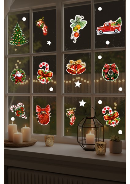 Yeni Yıla Özel Renkli Farklı Farklı Yılbaşı Süslemeleri ve Stickerları Cam Duvar Kapı Yılbaşı Süsleri 28X95CM fiyatları